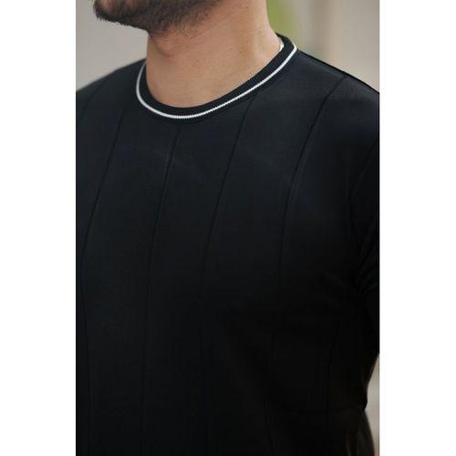 Erkek Bisiklet Yaka çizgi Desenli Ribanalı Kısa Kollu Tshirt