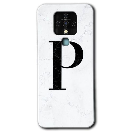 Tecno Camon 16 Kılıf HD Desen Baskılı Arka Kapak - Beyaz Mermer Desenli P Harfi