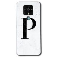 Tecno Camon 16 Kılıf HD Desen Baskılı Arka Kapak - Beyaz Mermer Desenli P Harfi