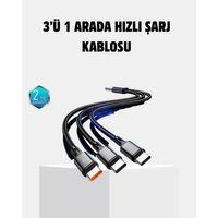 3 Başlıklı Hızlı Şarj Kablosu Metal Alaşımlı Dayanıklı Ve Akıllı Çipli