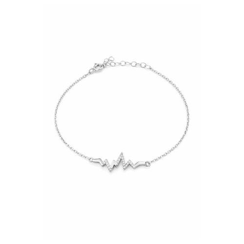 Gümüş Zirkon Taşlı Kalp Ritmi Kadın Bileklik