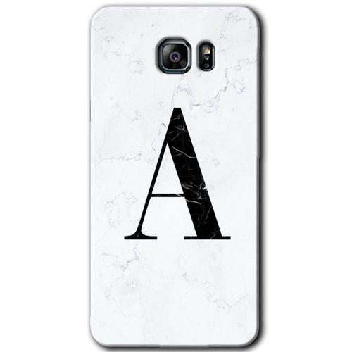Galaxy Note 5 Kılıf HD Desen Baskılı Arka Kapak - Beyaz Mermer Desenli A Harfi + Kırılmaz Cam