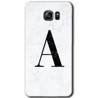 Galaxy Note 5 Kılıf HD Desen Baskılı Arka Kapak - Beyaz Mermer Desenli A Harfi + Kırılmaz Cam