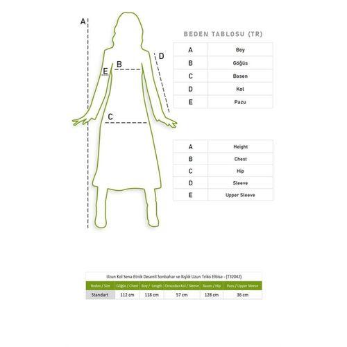 Uzun Kol Sena Etnik Desenli Sonbahar ve Kışlık Uzun Triko Elbise İndigo indg