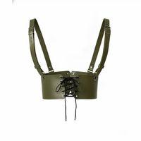 Haki Deri Kadın Elbise Kemeri, Omuzdan Askılı Elbise Kemeri