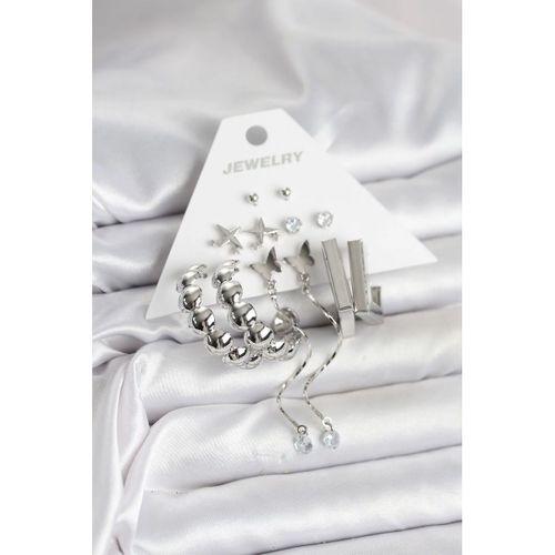 Gümüş Renk Pirinç 6'lı Kadın Küpe Seti