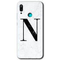 Huawei P smart 2019 Kılıf HD Desen Baskılı Arka Kapak - Beyaz Mermer Desenli N Harfi