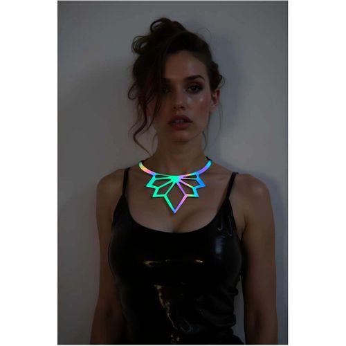 Rainbow Reflektörlü Lotus Choker Kolye, Şık Lazer Kesim Kolye - APFT1416
