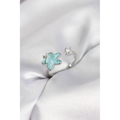 Gümüş Renk Turkuaz Yıldız Model Kadın Yüzük