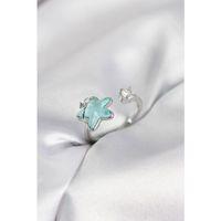 Gümüş Renk Turkuaz Yıldız Model Kadın Yüzük