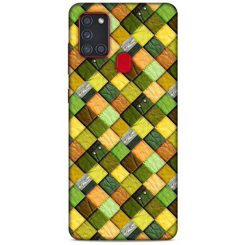 Samsung Galaxy A21s Kılıf Patchwork (49) Ultra Silikon Kılıf Sarı Yeşil