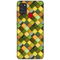 Samsung Galaxy A21s Kılıf Patchwork (49) Ultra Silikon Kılıf Sarı Yeşil