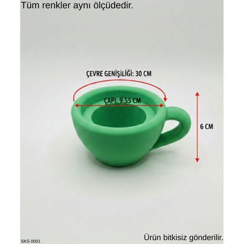 Yeşil Mini Dekoratif Fincan Şeklinde Saksı – 6 Cm Masaüstü & Ofis Dekoru