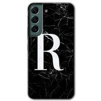 Galaxy S22 Kılıf HD Desen Baskılı Arka Kapak - Siyah Mermer Desenli R Harfi