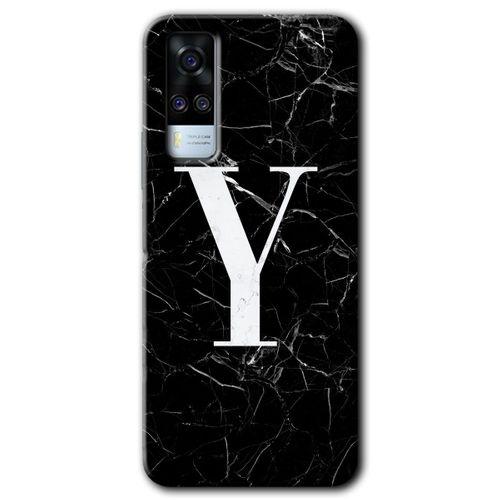 Vivo Y31 2021 Kılıf HD Desen Baskılı Arka Kapak - Siyah Mermer Desenli Y Harfi