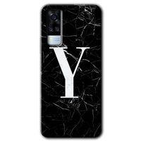 Vivo Y31 2021 Kılıf HD Desen Baskılı Arka Kapak - Siyah Mermer Desenli Y Harfi