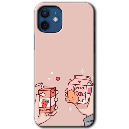 MRCİLETİSİM iPhone 12 Mini Kılıf HD Desen Baskılı Arka Kapak + Temperli Cam - Meyveli Süt