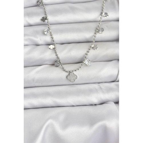 Pirinç Gümüş Renk Yonca Model Kadın Kolye