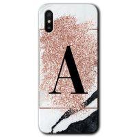 MRCİLETİSİM Xiaomi Redmi 9A Kılıf Kapak - Pembe Mermer Desenli A Harfi +Hayalet Ekran Yandan Gözükmez
