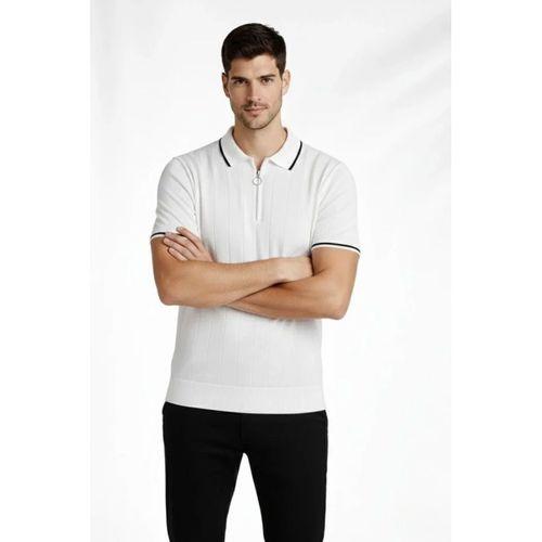 Erkek 2’li Paket Dokuma Triko  Fermuarlı Yakalı Fitilli Kısa Kollu Regular Fit Tişört - Beyaz - Siyah