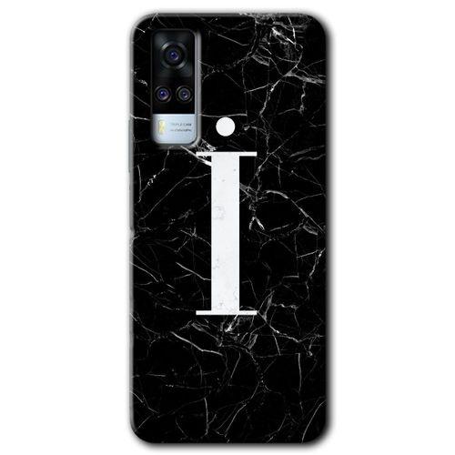 Vivo Y51 Kılıf HD Desen Baskılı Arka Kapak - Siyah Mermer Desenli İ Harfi
