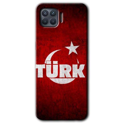 OPPO Oppo Reno 4 Lite Kılıf HD Desen Baskılı Arka Kapak + Temperli Cam - Ayyıldız Türk