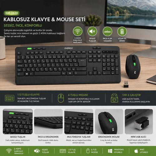 Kablosuz Klavye Mouse Seti (USB, Sessiz, Q Klavye)