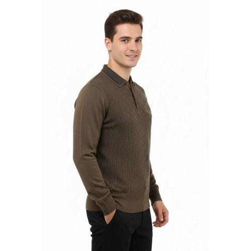 Erkek Polo Yaka Kazak Cepli Çelik Örgü Klasik Kalıp 5205F BGL-ST04850