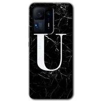 Xiaomi Mi Mix 4 Kılıf HD Desen Baskılı Arka Kapak+Temperli Cam - Siyah Mermer Desenli U Harfi