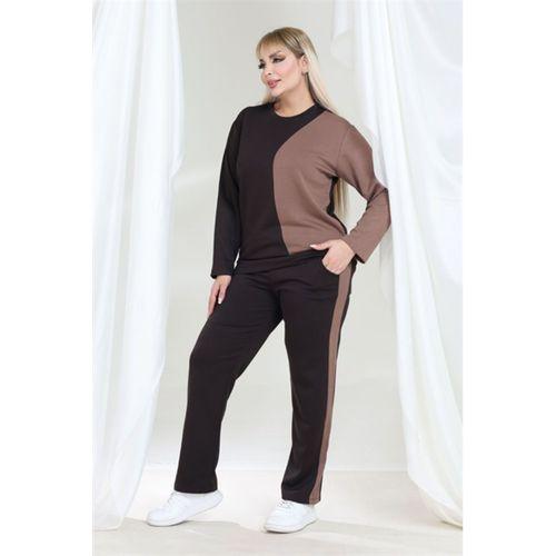 Melsay Butik Acı Kahve Deve tüyü Renk Bloklu Modal Kadın Eşofman Takımı