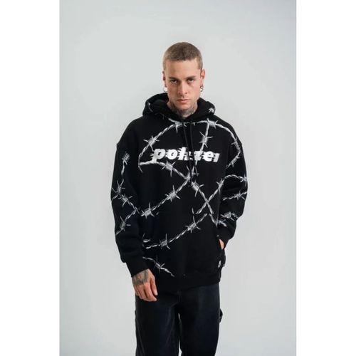 POLIZEI Premium Kalite Kapşonlu Varak Ve Pano Baskılı SweatShirt - Siyah