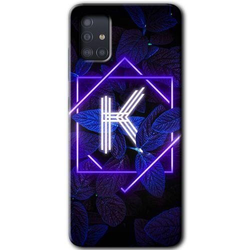 Samsung Galaxy A51 Kılıf Baskılı Kapak - Dark Neon Yaprak K Harfi +Tam Kaplayan Mat Seramik