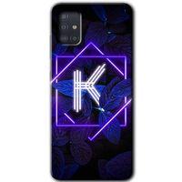 Samsung Galaxy A51 Kılıf Baskılı Kapak - Dark Neon Yaprak K Harfi +Tam Kaplayan Mat Seramik
