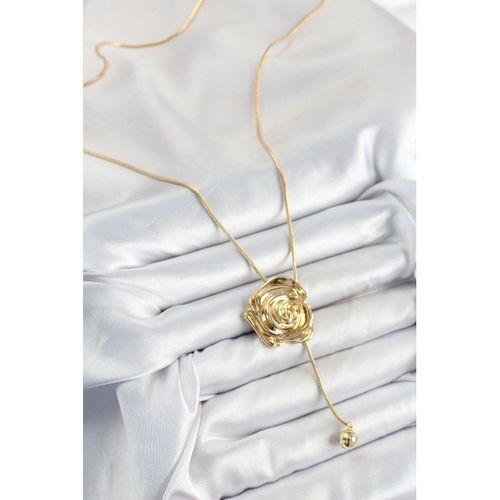Pirinç Asansörlü Gül Model Gold Renk Kadın Kolye