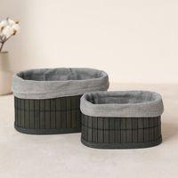 Bambu Kenarlı Oval Organizer Sepet (Ahşap Tabanlı, Bezli) 21x14-25x16 cm