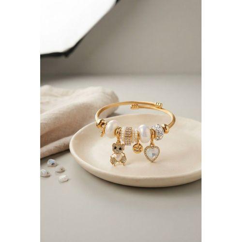 Tedy Bear Model Gold Renk Beyaz Charmlı Bileklik