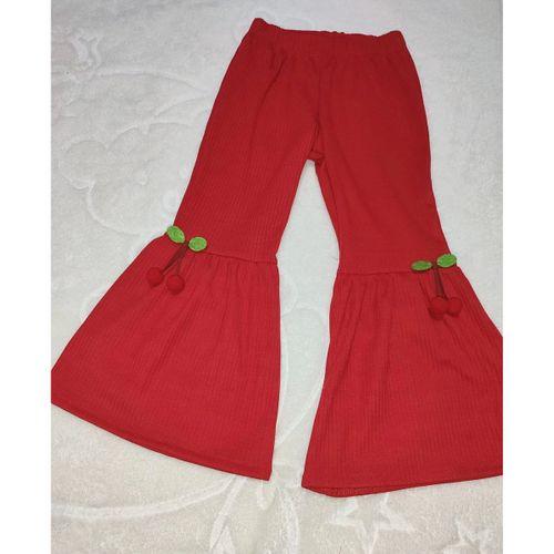 1-2-3-4 Yaş Kiraz Baskılı Tişört İspanyol Paçalı Likralı 2li Kız Çocuk Takımı Kırmızı