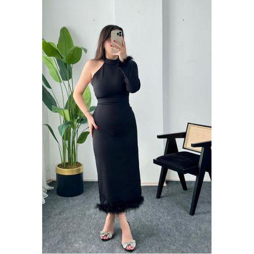 Siyah Eteği Tüllü Tek Kol Elbise