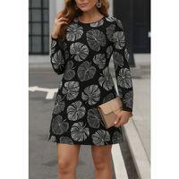 Kadın Uzun Kollu Bisiklet Yaka Desenli Kısa Krep Elbise