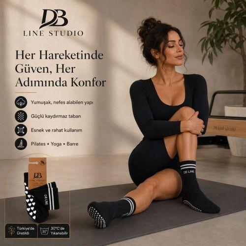 Db Lıne Kaydırmaz Yoga Pilates Çorabı 4'lü | Pamuklu Silikon Taban, Barre Stüdyo Spor