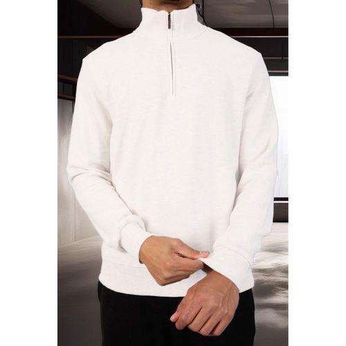 Lars Selanik Örme Kumaş Yarım Fermuar Erkek Sweatshirt - Ekru