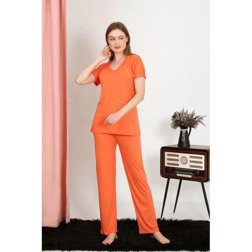 Kadın Kısa Kol Pamuk Penye Pijama Takım Turuncu