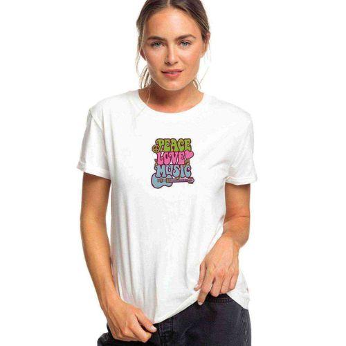 PEACE LOVE MUSIC ROCK Baskılı Beyaz Kadın Tshirt