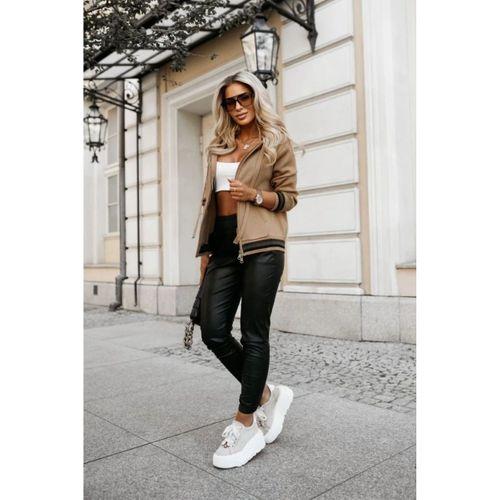 Kadın Yüksek Bel Lastikli Cepli Deri Pantolon
