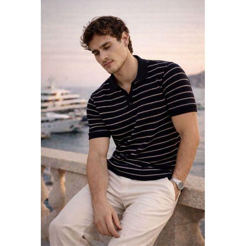 Nordic Desenli Örme Kumaş Viskon Erkek T-Shirt - Siyah