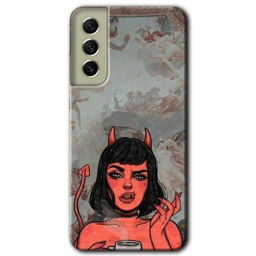 MRCİLETİSİM Samsung Galaxy S21 FE Kılıf Baskılı Kapak - Devil Girl +Tam Ekran Koruyucu