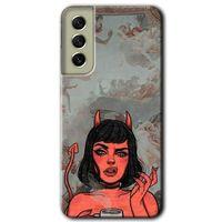MRCİLETİSİM Samsung Galaxy S21 FE Kılıf Baskılı Kapak - Devil Girl +Tam Ekran Koruyucu