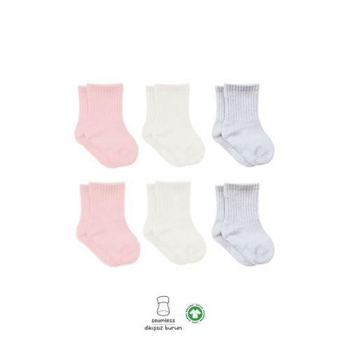 Bistyle Bistyle Basic Penye Soket Çorap 6'Lı BS10101B Pembe Ekru Gri