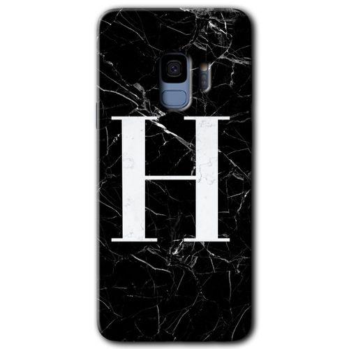 Samsung Galaxy S9 HD Baskılı Kılıf + 9D Tam Ekran Koruyucu - Siyah Mermer Desenli H Harfi