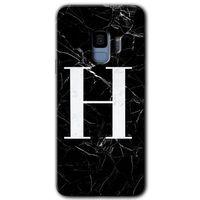 Samsung Galaxy S9 HD Baskılı Kılıf + 9D Tam Ekran Koruyucu - Siyah Mermer Desenli H Harfi